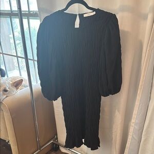 Black Textured Long Sleeve Dress